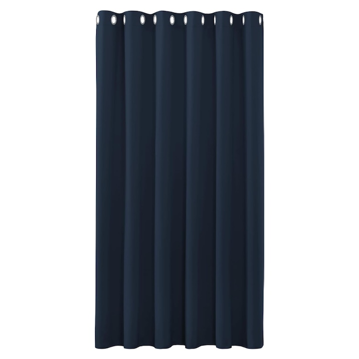 Set de doua perdele, cu Ochiuri, opace, 130x140cm, cu snur de prindere, Albastru inchis