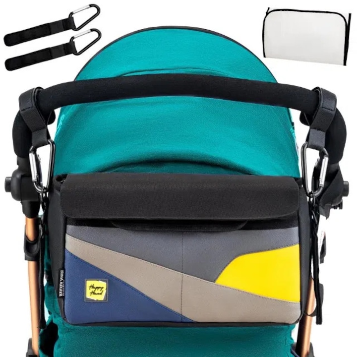 Geanta bebe organizator carucior, multifunctionala cu buzunar tactil si salteluta impermeabila, Empria, 36x21x11 cm