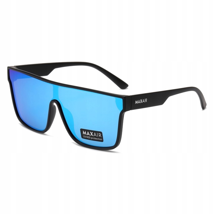 Ochelari de soare barbati MAXAIR, patrati, UV400, negru, lentile oglinda albastru, 64x17x140mm