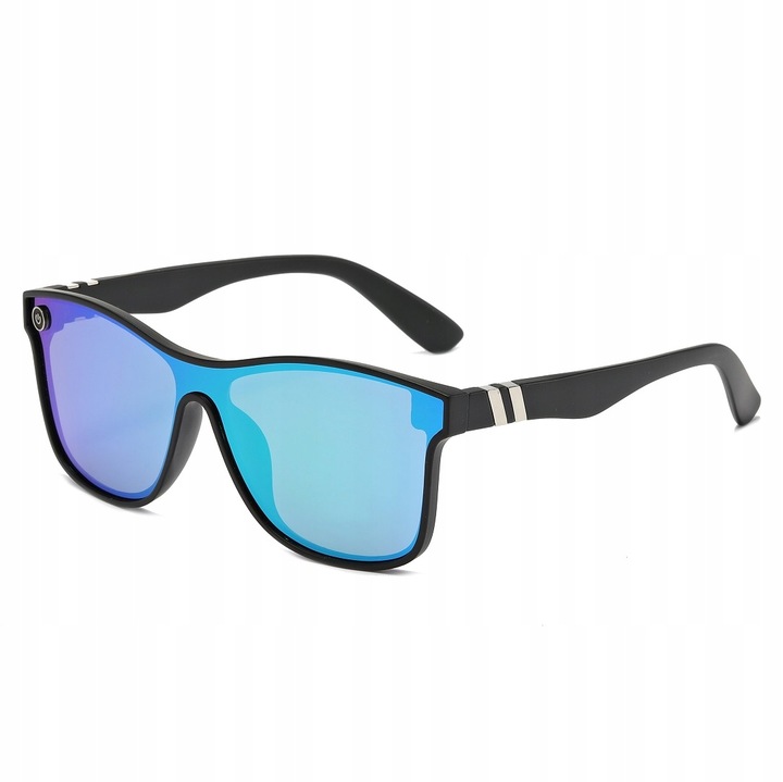 Ochelari de soare barbati Maxair, patrat, UV400, negru mat, lentile albastru oglinda, 140mm