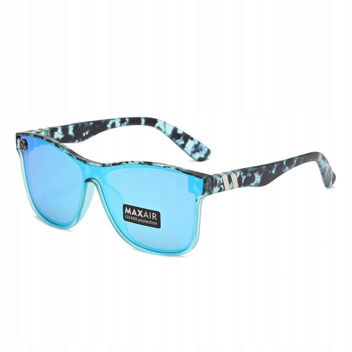 Ochelari de soare barbati Maxair, patrati, UV400, albastru marmorat, 62x17x140mm, set cu etui