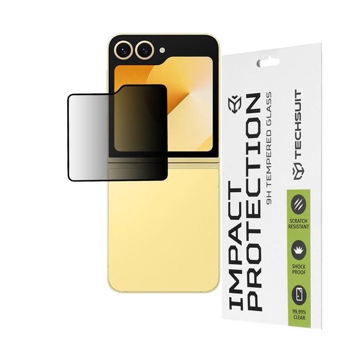 Протектор за Samsung Galaxy Z Flip6, 111D Privacy Full Glue [Outside Screen], A35, Secure Glass, черен