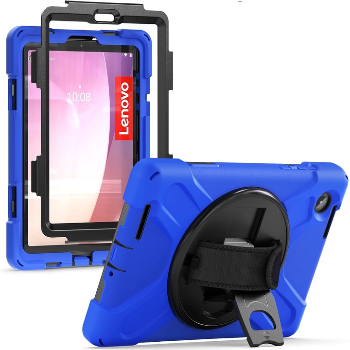 Удароустойчив брониран калъф, Sigloo, за таблет Lenovo Tab M8 HD (4-то поколение), 8 инча, Heavy Duty 3 In1 Hybrid Cover, с интелигентен държач за писалка, син