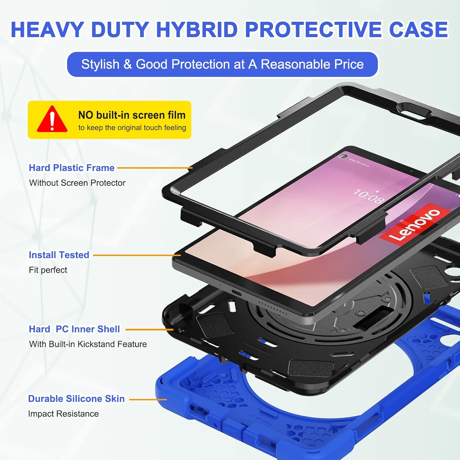 Husa Shockproof Armor, Sigloo, pentru tableta Amazon Kindle Fire HD8 HD 8 Plus 2020, Heavy Duty 2 In1 Hybrid Cover, cu suport smart pen, Blue