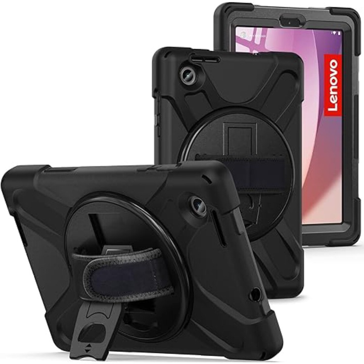 Shockproof Armor tok, Sigloo, Lenovo Tab M8 HD tablethez (4. generáció), 8 hüvelykes, Heavy Duty 3 az 1-ben hibrid burkolat, intelligens tolltartóval, fekete
