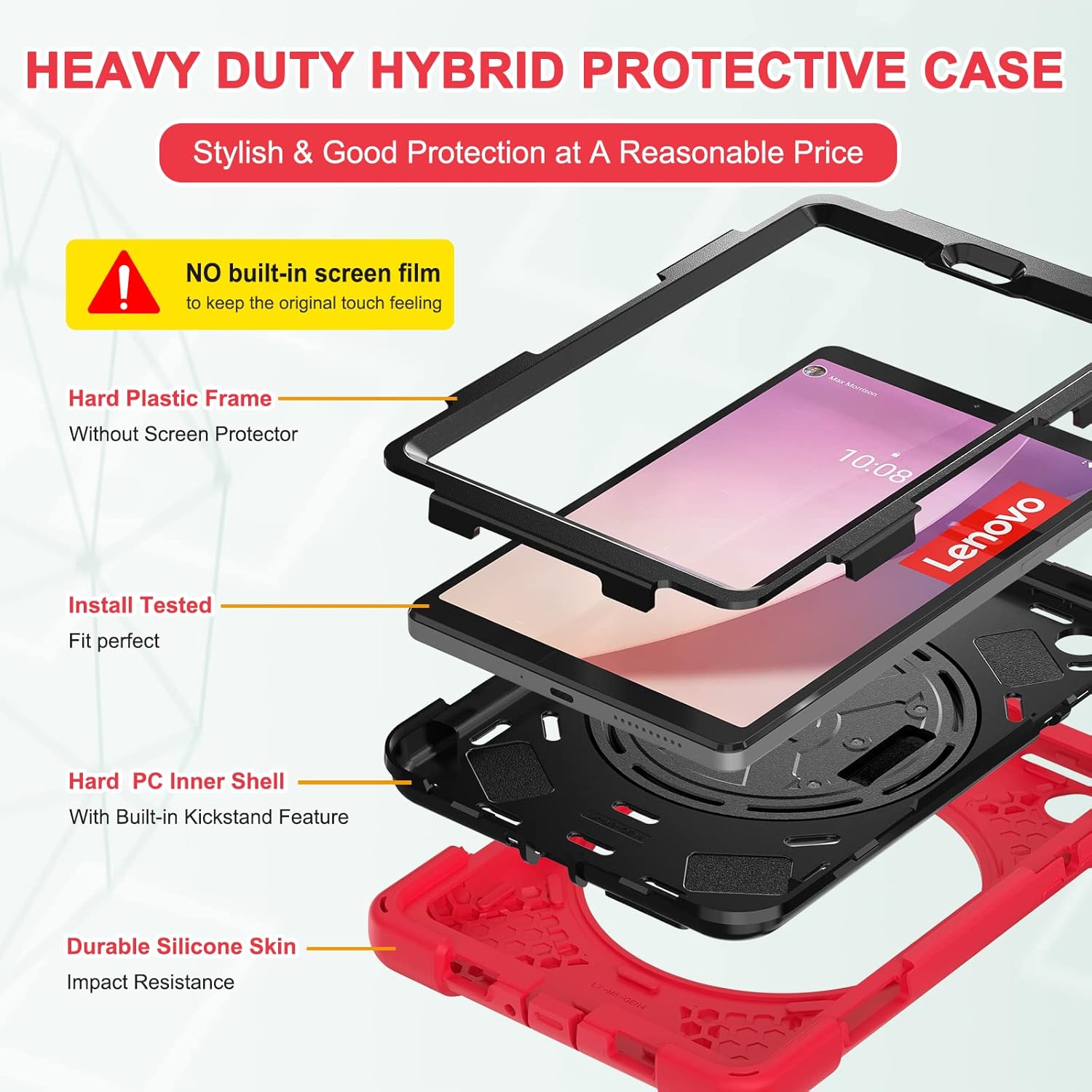 Husa Shockproof Armor, Sigloo, pentru tableta Amazon Kindle Fire HD8 HD 8 Plus 2020, Heavy Duty 2 In1 Hybrid Cover, cu suport smart pen, Red