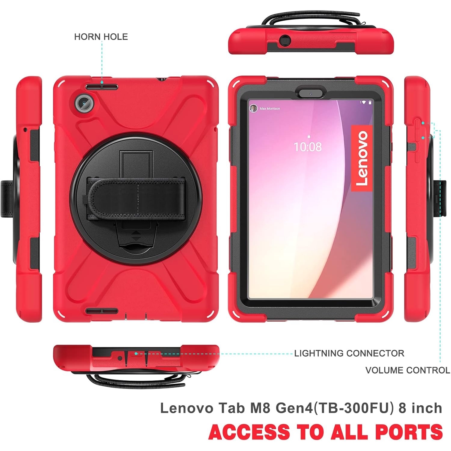 Husa Shockproof Armor, Sigloo, pentru tableta Tableta Lenovo Tab M8 HD (4th Gen), 8 inch, Heavy Duty 3 In1 Hybrid Cover, cu suport smart pen, Red
