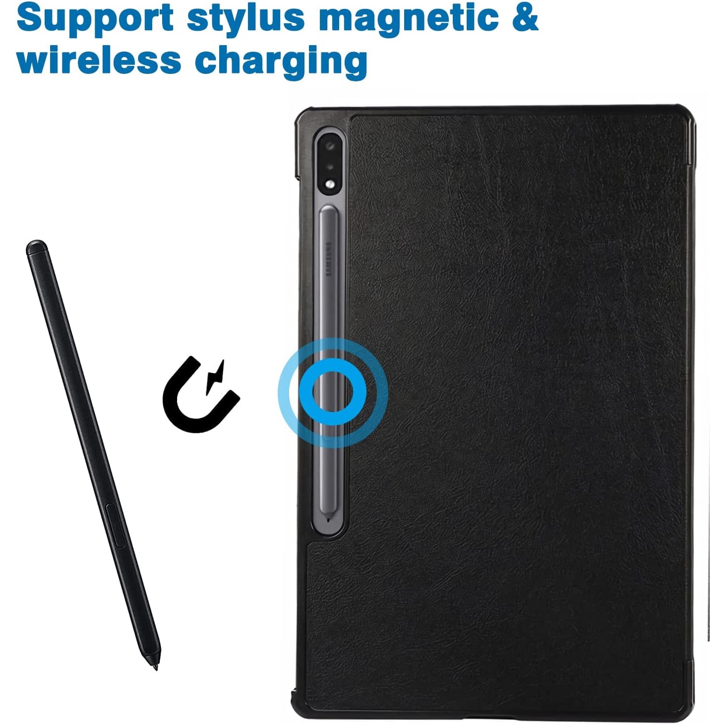 Husa Slim Sigloo, Smart Cover, Trifold, pentru tableta Samsung Galaxy Tab S10 Ultra, S9 Ultra, S8 Ultra, 14.6 inch, model Simple Black