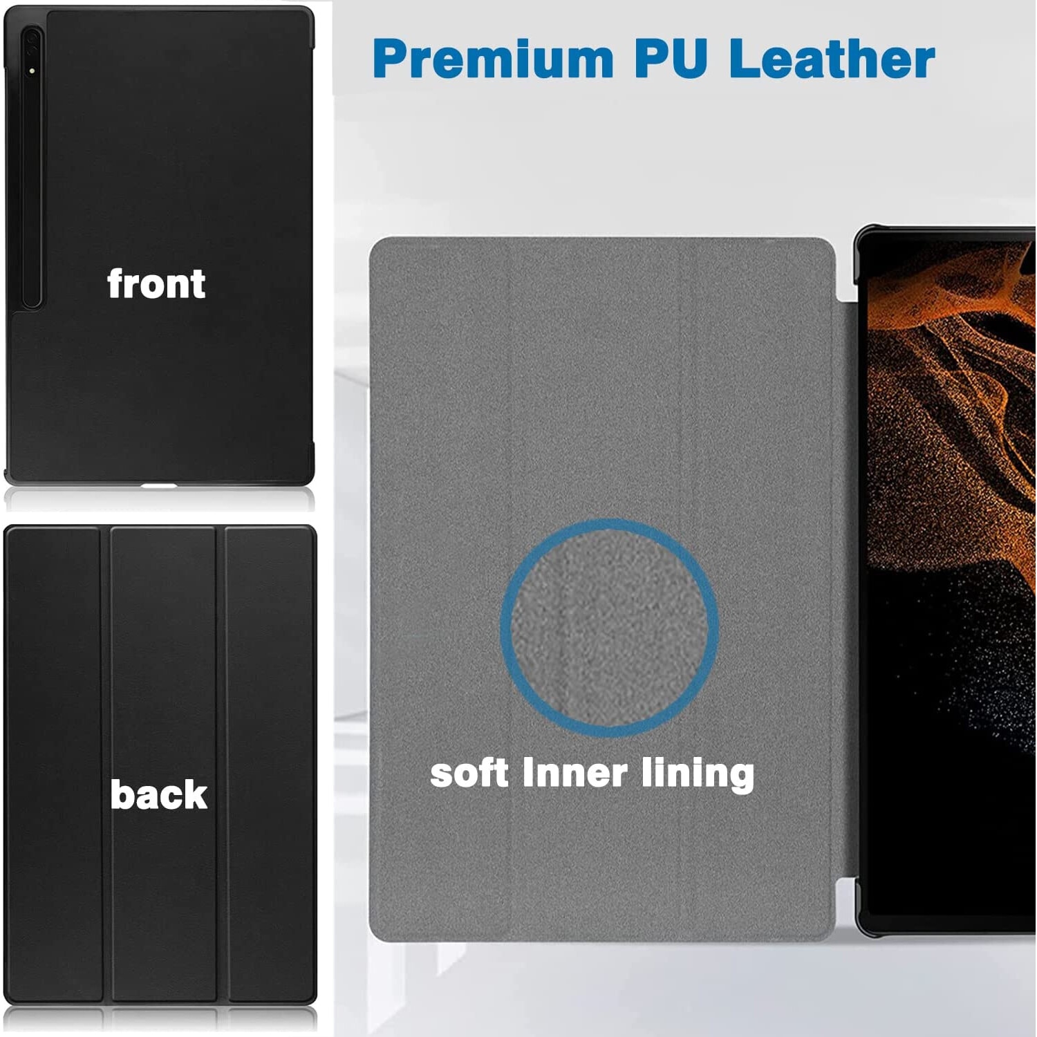 Husa pentru Samsung Galaxy Tab S10+/S9+/S9Fe+, 12.4'', UltraSlim de tip stand, functie sleep/wake-up, Smart Cover, model Black, Sigloo