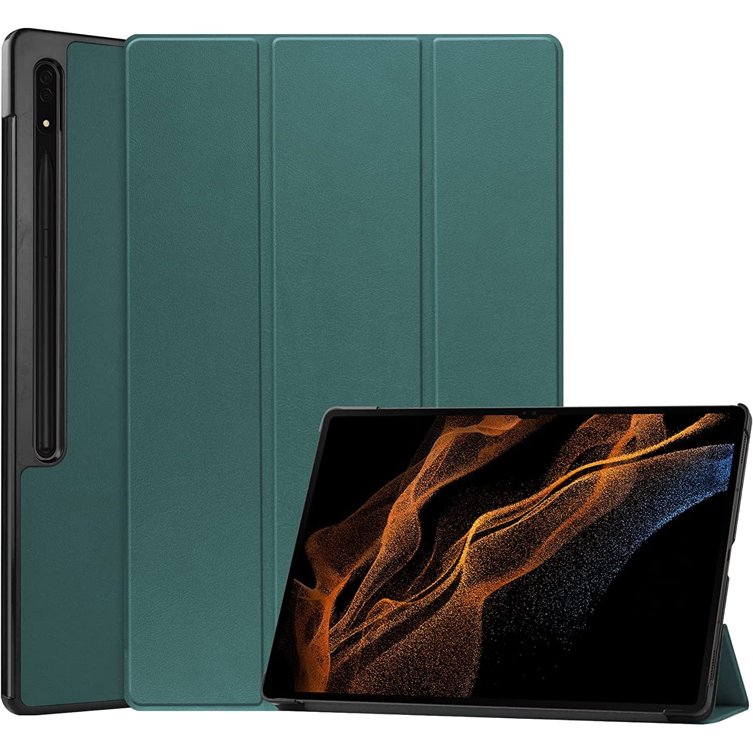 Husa pentru Samsung Galaxy Tab S10 Ultra, S9 Ultra, S8 Ultra, 14.6 inch, Ultra-Light / Slim tip stand, cu functie sleep/wake-up si slot pentru stylus, Smart Cover, model Pine Green, Sigloo