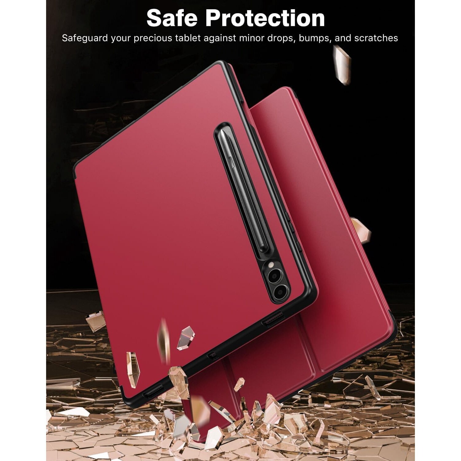 Husa pentru Samsung Galaxy Tab S9 Plus / S9 FE+ 12.4 inch UltraSlim de tip stand, functie sleep/wake-up, Smart Cover, model Burgundy, Sigloo