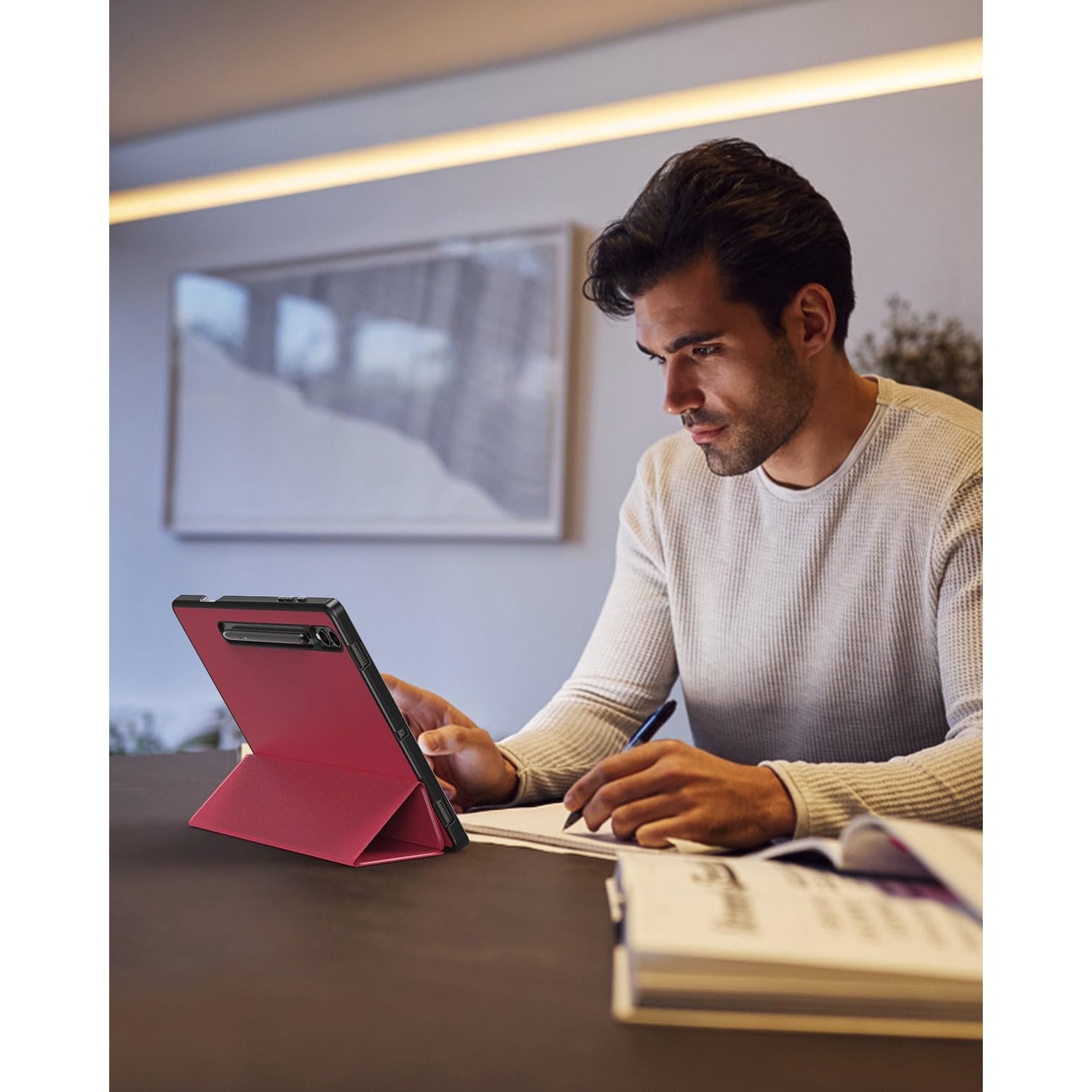 Husa pentru Samsung Galaxy Tab S9 Plus / S9 FE+ 12.4 inch UltraSlim de tip stand, functie sleep/wake-up, Smart Cover, model Burgundy, Sigloo