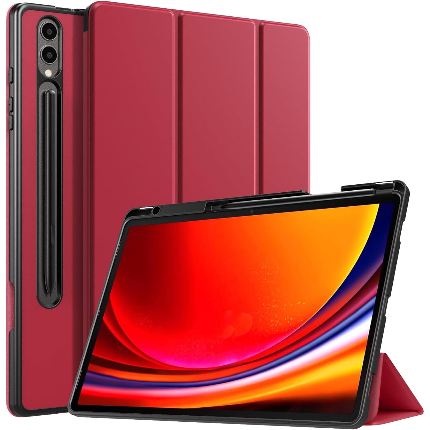 Husa pentru Samsung Galaxy Tab S9 Plus / S9 FE+ 12.4 inch UltraSlim de tip stand, functie sleep/wake-up, Smart Cover, model Burgundy, Sigloo