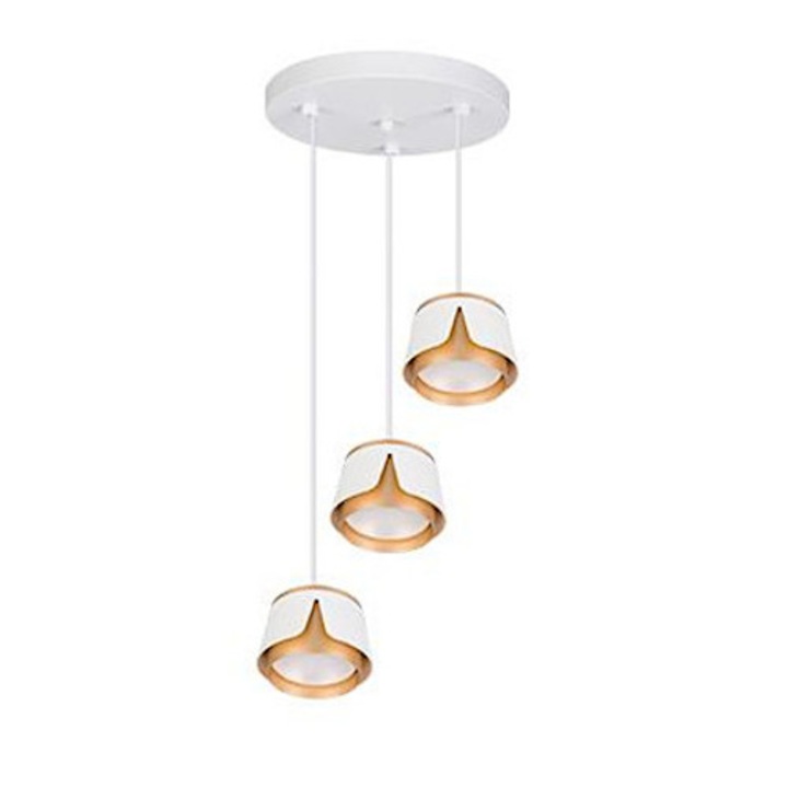 Lustra suspendata XUDO IK259W, 3 surse lumina, alb mat cu auriu, O250x25mm