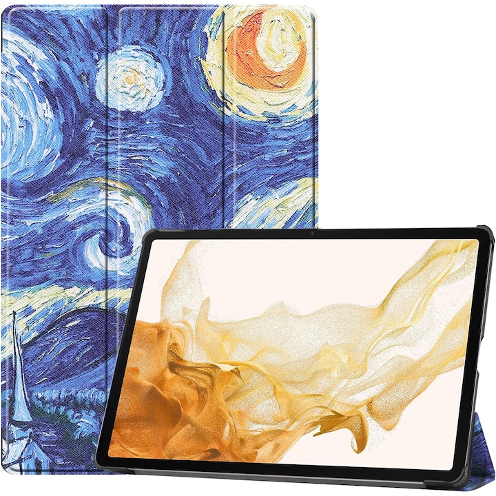 Husa pentru Samsung Galaxy Tab S8 Ultra, 14.6 inch, Ultra-Light / Slim tip stand, cu functie sleep/wake-up si slot pentru stylus, Smart Cover, model Abstract, Sigloo