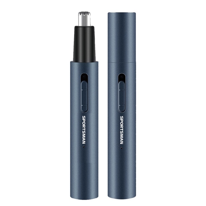 Aparat de tuns pentru nas si urechi Zeaicos, USB, 2 in 1, albastru marin, 13x1.6cm, set complet