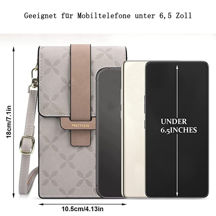 Чанта за телефон QttvbTna, PU, сива, 18x10.5x6cm