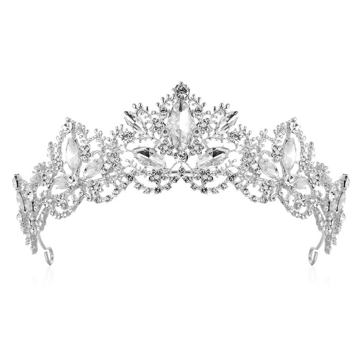 Tiara cristale pentru mireasa, BGHYHYHI, Argintiu