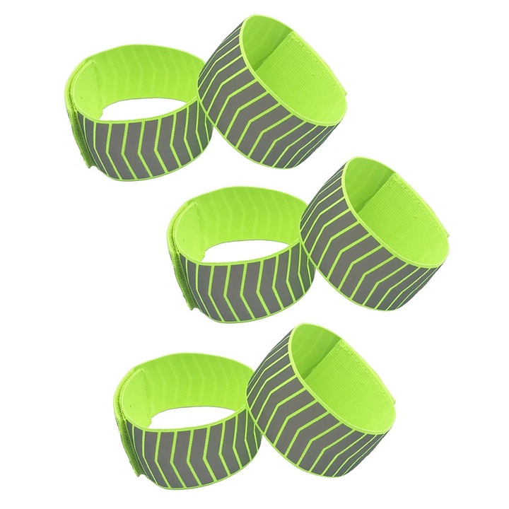 Комплект от 6 светлоотразителни ленти за китки QttvbTna, регулируеми, за бягане/колоездене, неоново зелено/сиво