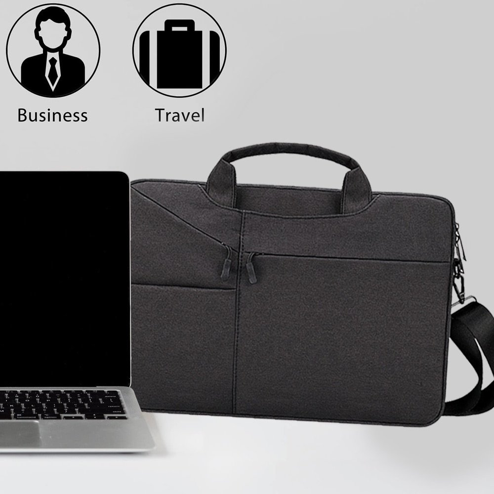 Geanta laptop BGHYHYHI, 14.1-15.4 inch, impermeabila, cu curea de umar, neagra