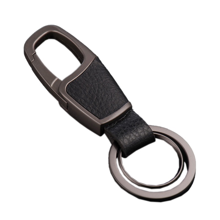 Kulcstartó, QttvbTna, bőr / fém, kopásálló, 3,3 x 9 cm, fekete