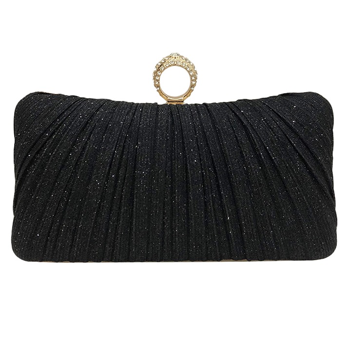 Női estélyi táska, Jormftte, pliszírozott glitteres, 3 hordozási mód, fekete, 20x13x6cm
