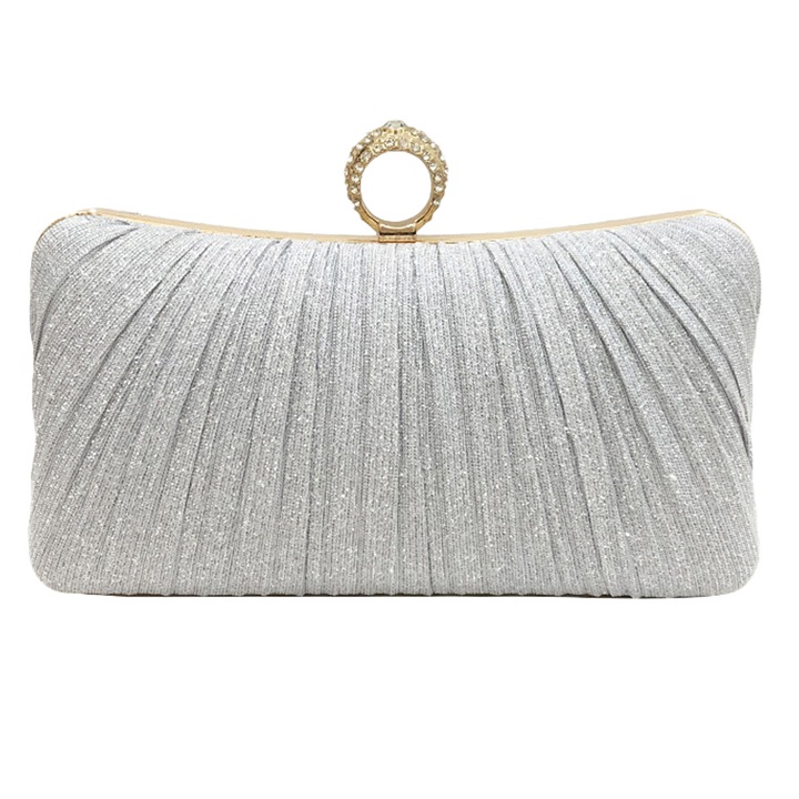 Női estélyi táska, Jormftte, pliszírozott csillogó, 3 féle viselet, fekete, 20x13x6cm