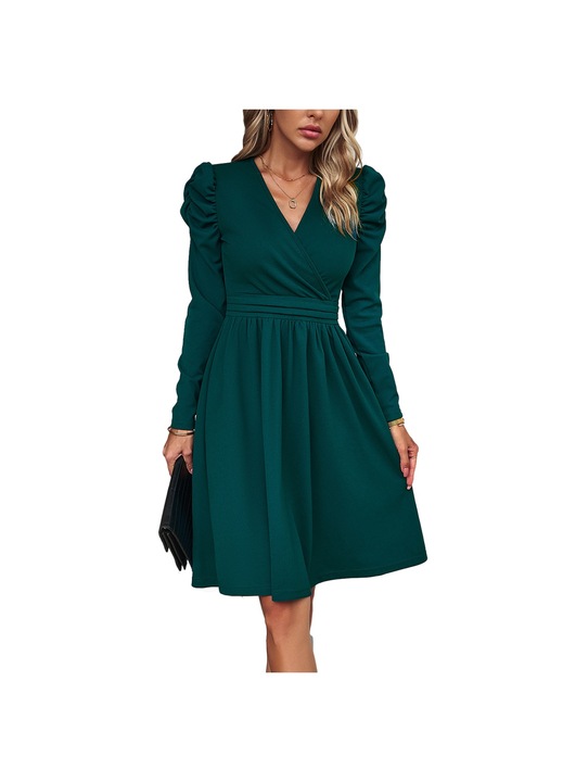 Jormftte ruha, hosszú, V-nyakú, zöld, spandex