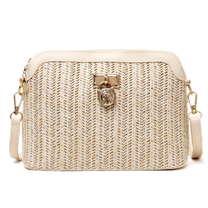 Jormftte szalmazsák, fehér, mérete 21x23x17cm, állítható pánt 116cm, mobiltelefon és kozmetikumok tárolására alkalmas