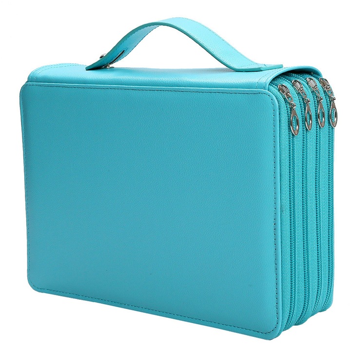 Penar de mare capacitate pentru adulti, penar cu 200 de sloturi, penar scolar, compartimente multiple, organizator pentru creioane colorate, markere, creioane cu gel, albastru