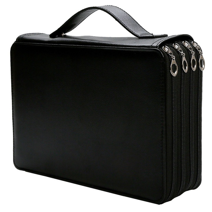 Penar de mare capacitate pentru adulti, penar cu 200 de sloturi, penar scolar, compartimente multiple, organizator pentru creioane colorate, markere, creioane cu gel, negru