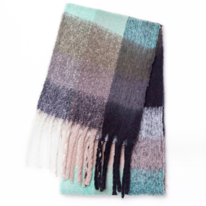 Esarfa oversized cu carouri colorate, 213x35cm, material gros, pentru femei