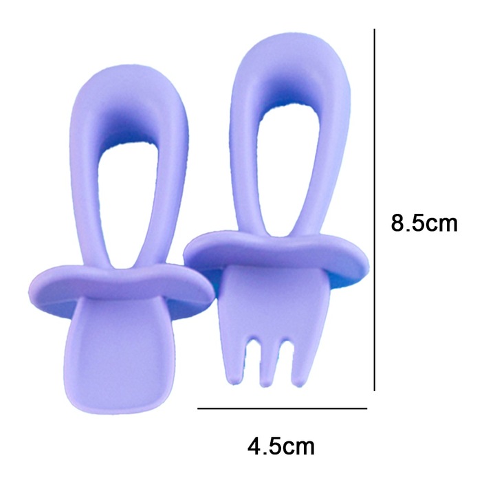 Jormftte baba etetőkészlet, 6 darabos, kanál, villa, lila, önálló etetéshez, 6 hónapos kortól