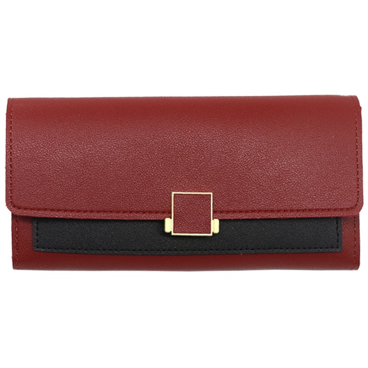 Portofel dama AMRUGL, design rectangular, capacitate mare, piele lacuita, rosu, one size