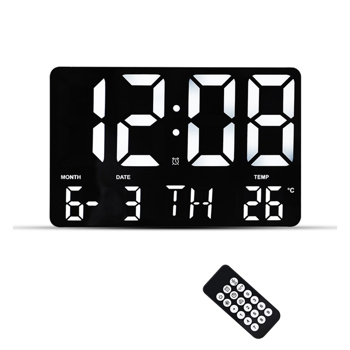 Cozevdnt digitális falióra, 11,4 hüvelykes, fekete, távirányítóval, állítható világítással, riasztó funkcióval, irodába és hálószobába