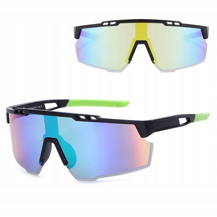 Ochelari de soare sport Stylion SVM-13C UV400 polarizati lentile oglinda verde rama neagra mata flexibila pentru ciclism alergare drumetii barbati si femei protectie solara maxima