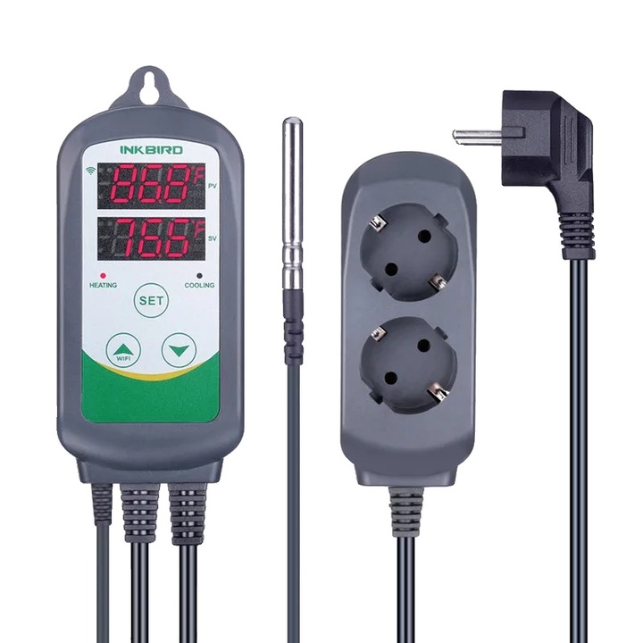 Цифров регулатор на температурата, INKBIRD ITC-308 WIFI, аларма за висока/ниска температура, 140x68x33 mm, комплект NTC сензори