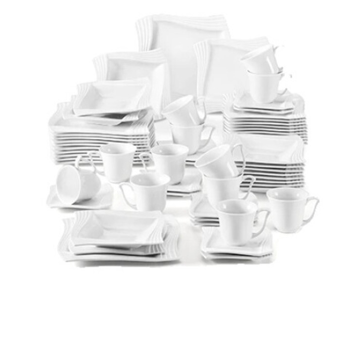 Malacasa Amparo asztali szervíz, négyzet alakú, porcelán, 60 db, mikrohullámú sütő/mosógépálló, elefántcsont fehér