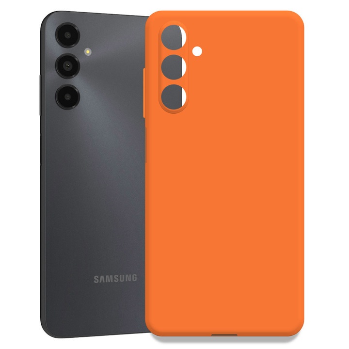 Husa pentru Samsung Galaxy A05s, Color Shield, Interior de catifea, Suprafata aderenta, Protectie antisoc, Margini ridicate, Regular Fit, Silicon, Portocaliu neon