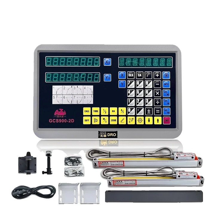 2 tengelyes készlet, DRO, Eszterga-/marógéphez, Precíziós lineáris skála 0,005 mm, Testreszabható hossz 50-1000 mm, Többszínű