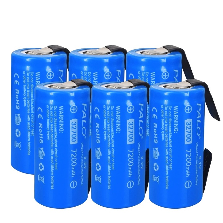 Комплект 6 батерии LiFePO4 32700, 7200mAh, 3.2V, 32x70mm
