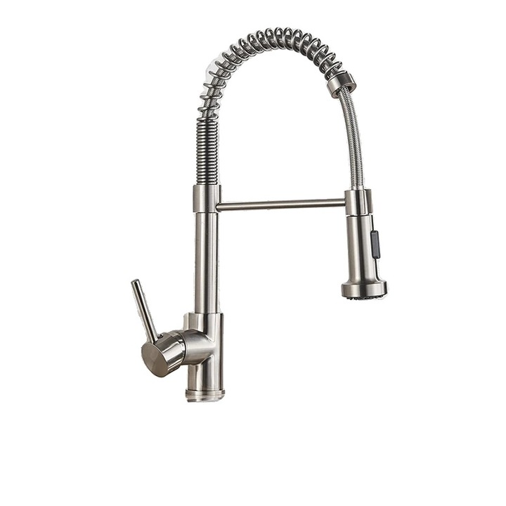 Behúzható konyhai csaptelep, 360 fokban forgatható, egykaros, munkalapra szerelhető, ezüst