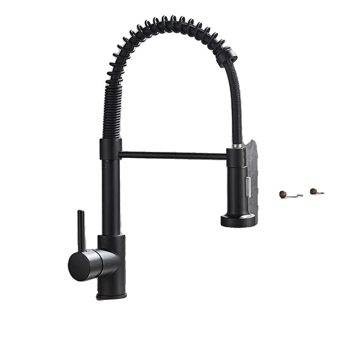 Behúzható konyhai csaptelep, 360 fokban elforgatható, fekete, munkalapra szerelhető