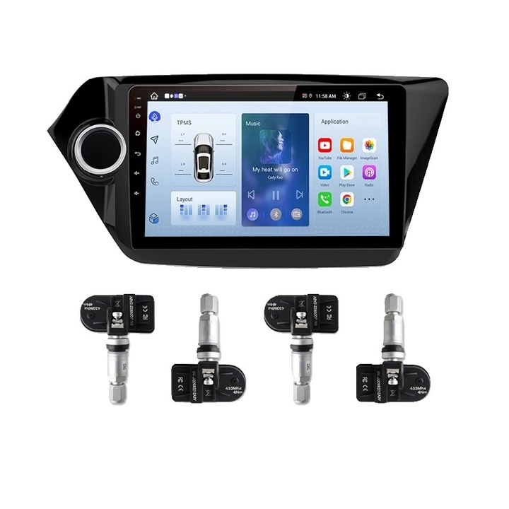 Sistem de Monitorizare Presiune Pneuri TPMS, pentru DVD auto, senzor integrat, 18x12x4.5cm