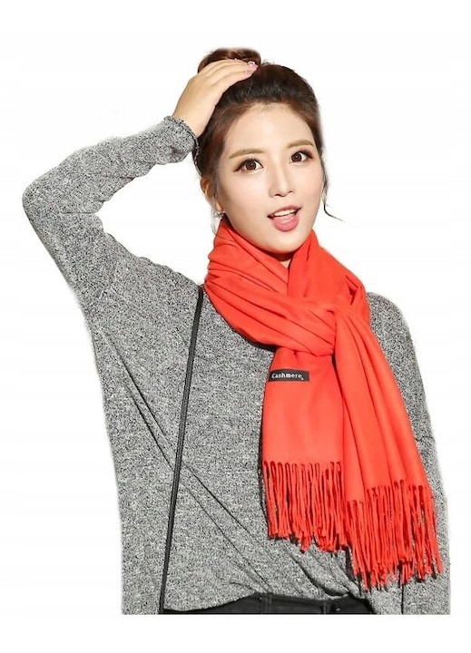 Esarfa Stylion, colectia SZA-78, cu franjuri, portocaliu, 186x70cm, viscoza