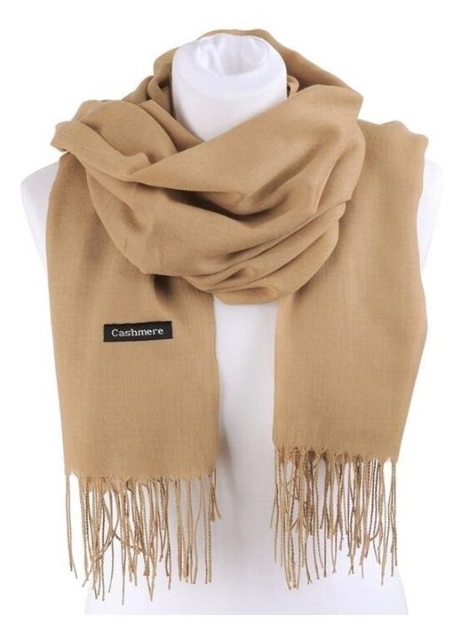 Esarfa Stylion cu franjuri, Viscoza, Bej, 186x70 cm