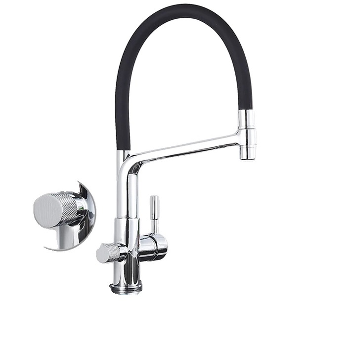 Кухненски кран, Въртене на 360 градуса, Двойна функция, Хром, Единично управление