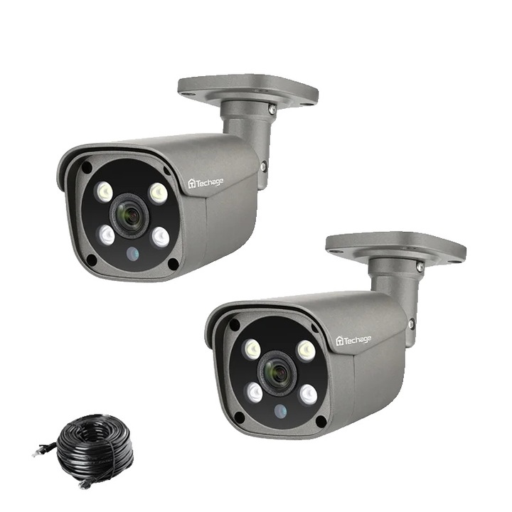 Камера за наблюдение, AI детекция на движение, цветно нощно виждане, двупосочно аудио, метална, IP66, 5MP, тъмно сива, комплект от 2 бр.