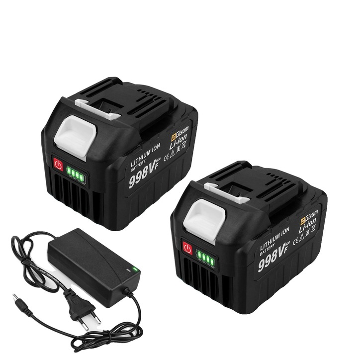 Gisam akkumulátor készlet, 18V, 22500mAh, akkumulátorjelző, fekete, töltővel, 2 db