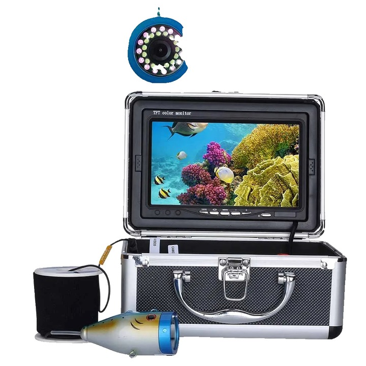 Камера за подводен риболов 7", 1000TVL, 30м с DVR, корпус, монитор, батерия, сенник